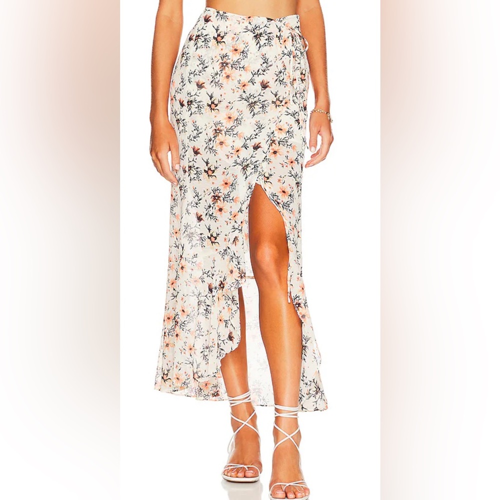 Free People "Femme Edge" Floral Side Tie Maxi Skirt
